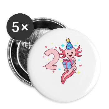 Mit Axolotl - Mädchen Geburtstag 2 Jahre - Buttons groß 56 mm (5er Pack) - Weiß - Vorne