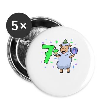 Avec mouton - anniversaire de fille 7 ans - Lot de 5 grands badges (56 mm) - blanc - Devant