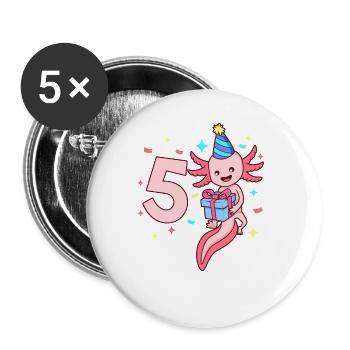 With Axolotl - Girl's Birthday 5 years - Buttons large 2.2''/56 mm (5-pack) - white - Front