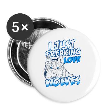 I Just Freaking Love Wolves Retro Vintage - Buttons groß 56 mm (5er Pack) - Weiß - Vorne