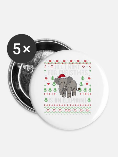 Weihnachten Elefanten Weihnachtspullover Elefant - Buttons groß 56 mm (5er Pack) - Weiß