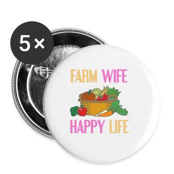 Femme de ferme Happy Life Cool Awesome Retro T-Shirt - Lot de 5 grands badges (56 mm) - blanc - Devant