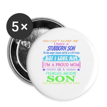 Funny Proud MOM Of A Freaking Awesome Son Present - Buttons groß 56 mm (5er Pack) - Weiß - Vorne