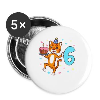 Mit Tiger - Jungen Geburtstag 6 Jahre - Buttons groß 56 mm (5er Pack) - Weiß - Vorne