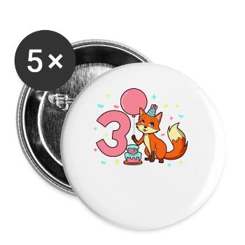 Mit Fuchs - Mädchen Geburtstag 3 Jahre - Buttons groß 56 mm (5er Pack) - Weiß - Vorne