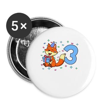 With Fox - Boys' Birthday 3 years - Buttons large 2.2''/56 mm (5-pack) - white - Front
