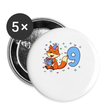 With fox - boy's birthday 9 years - Buttons large 2.2''/56 mm (5-pack) - white - Front