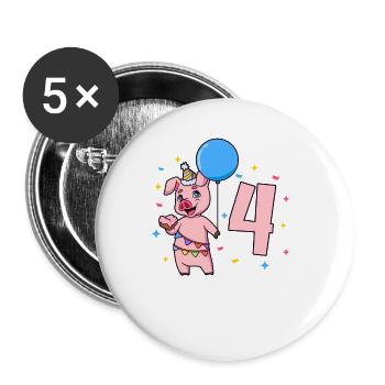 Avec cochon - anniversaire des enfants 4 ans - Lot de 5 grands badges (56 mm) - blanc - Devant