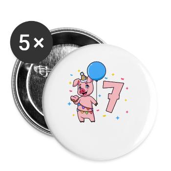 Avec cochon - anniversaire des enfants 7 ans - Lot de 5 grands badges (56 mm) - blanc - Devant