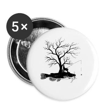 Arbre graphique - Poisson-chat - Lot de 5 grands badges (56 mm) - blanc - Devant
