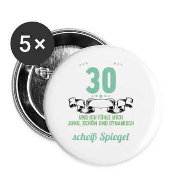 30 Jahre Jung Schön Dynamisch 30 Geburtstag - Buttons groß 56 mm (5er Pack) - Weiß - Vorne