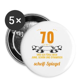 70 Jahre Jung Schön Dynamisch 70 Geburtstag - Buttons groß 56 mm (5er Pack) - Weiß - Vorne