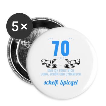 70 Jahre Jung Schön Dynamisch 70 Geburtstag - Buttons groß 56 mm (5er Pack) - Weiß - Vorne