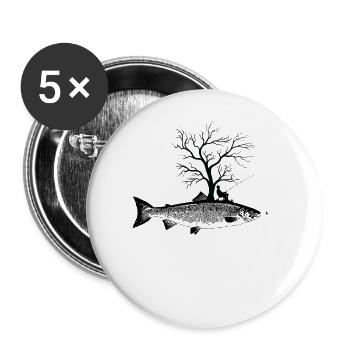 Arbre graphique - Saumon de poisson - Lot de 5 grands badges (56 mm) - blanc - Devant