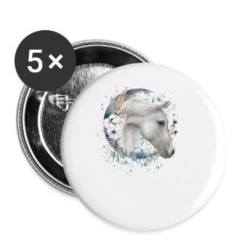 Motif de cheval avec fleurs cheval - Lot de 5 grands badges (56 mm) - blanc - Devant