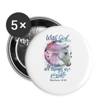 Christliche Zitate Pferde - Buttons groß 56 mm (5er Pack) - Weiß - Vorne