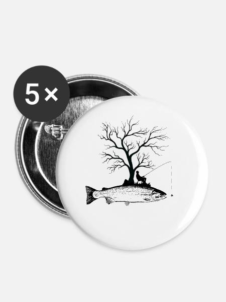 Grafischer Baum - Fischforelle - Buttons groß 56 mm (5er Pack) - Weiß
