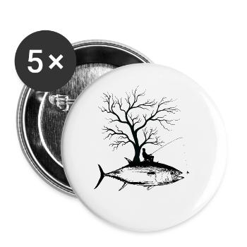 Grafischer Baum - Fisch-Thunfisch - Buttons groß 56 mm (5er Pack) - Weiß - Vorne