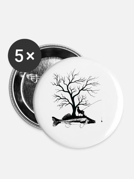 Grafischer Baum - Fisch-Zander - Buttons groß 56 mm (5er Pack) - Weiß