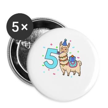With llama - children's birthday 5 years - Buttons large 2.2''/56 mm (5-pack) - white - Front