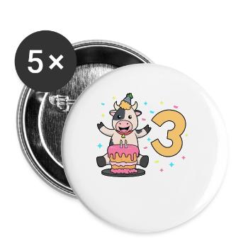 With Cow - Children's Birthday 3 Years - Buttons large 2.2''/56 mm (5-pack) - white - Front