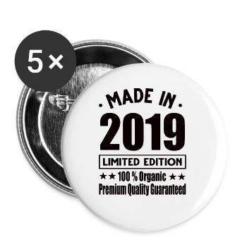 Made in 2019 Vintage Retro Limited Edition - Buttons large 2.2''/56 mm (5-pack) - white - Front