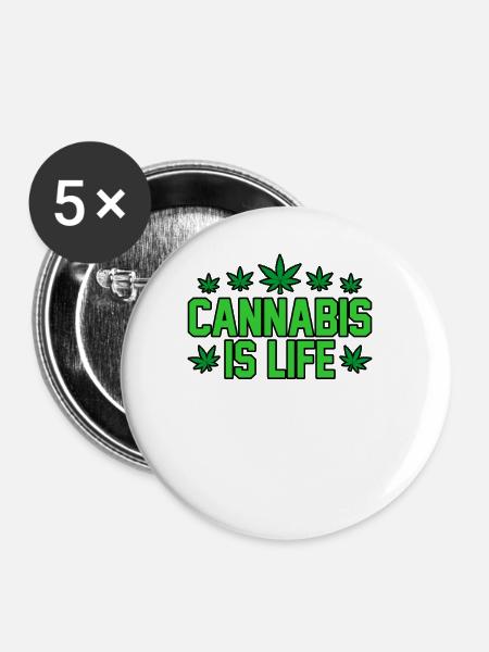 Cannabis - Buttons groß 56 mm (5er Pack) - Weiß