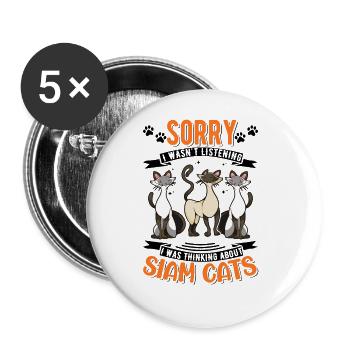 Siamkatze Siamesische Katze Siam Cat - Buttons groß 56 mm (5er Pack) - Weiß - Vorne