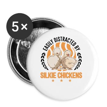 Facilement distrait par les poulets Silkie Seidenhuhn - Lot de 5 grands badges (56 mm) - blanc - Devant