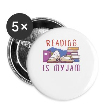 Book Reader Reading Literature Bookworm Gift Idea - Buttons large 2.2''/56 mm (5-pack) - white - Front
