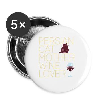 Chat Persan Mère Amateur de Vin Mignon Designs - Lot de 5 grands badges (56 mm) - blanc - Devant