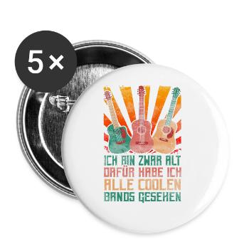 Rocker und Gitarrenliebhaber alle coolen Rockbands - Buttons groß 56 mm (5er Pack) - Weiß - Vorne