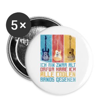 Rocker und Gitarrenliebhaber alle coolen Rockbands - Buttons groß 56 mm (5er Pack) - Weiß - Vorne