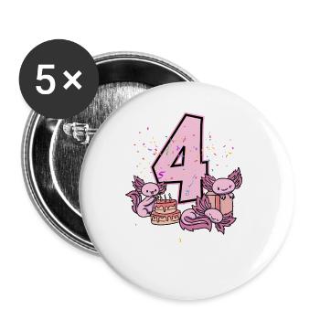 4. Geburtstag Axolotl - Buttons groß 56 mm (5er Pack) - Weiß - Vorne