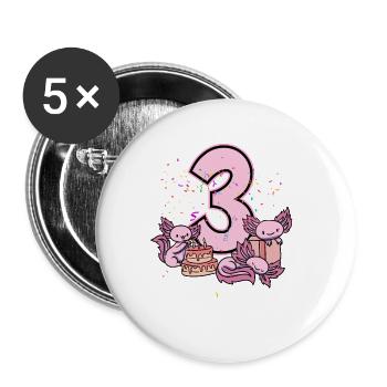 3. Geburtstag Axolotl - Buttons groß 56 mm (5er Pack) - Weiß - Vorne