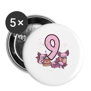 9. Geburtstag Axolotl - Buttons groß 56 mm (5er Pack) - Weiß - Vorne