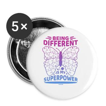 être différent est mon autisme de superpuissance - Lot de 5 grands badges (56 mm) - blanc - Devant