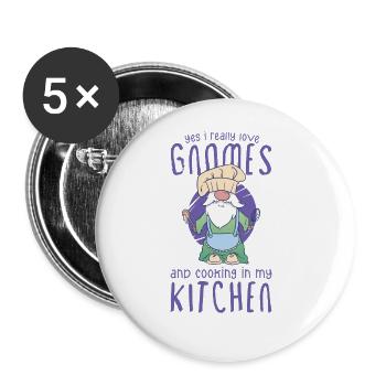 Cuisine Cuisinier Chef Gnomes Gnome Lover Drôle Gnome Gnome - Lot de 5 grands badges (56 mm) - blanc - Devant