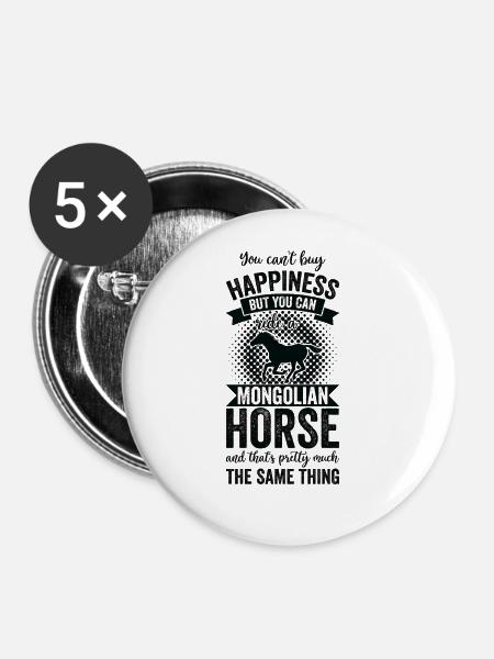 Reiten - Mongolisches Pferd - Buttons groß 56 mm (5er Pack) - Weiß