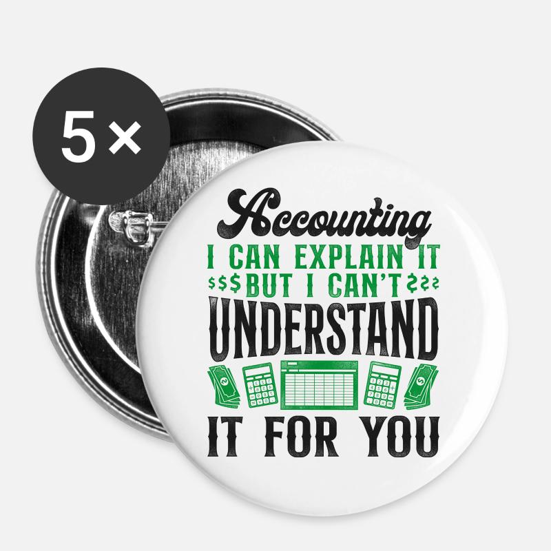 Accountant Bookkeeper Accounting - Buttons large 2.2''/56 mm (5-pack) - white