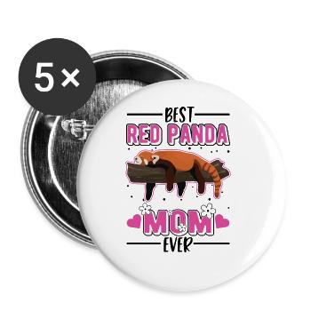 Roter Panda Mama Red Panda Mom - Buttons groß 56 mm (5er Pack) - Weiß - Vorne