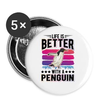 Life is better with a Penguin Pinguin - Buttons large 2.2''/56 mm (5-pack) - white - Front