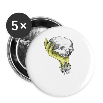Skelett Totenkopf Schwarz - Buttons groß 56 mm (5er Pack) - Weiß - Vorne