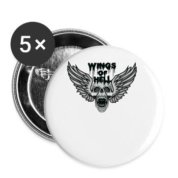 Skelett Totenkopf Flügel der Hölle - Buttons groß 56 mm (5er Pack) - Weiß - Vorne