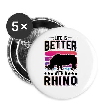 La vie est meilleure avec un rhinocéros rhinocéros - Lot de 5 grands badges (56 mm) - blanc - Devant