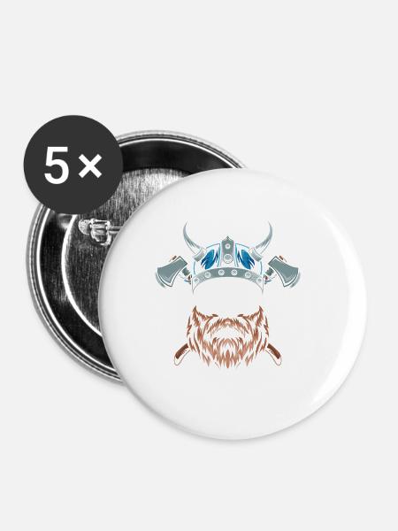 Lustiges Skandinavisches Bart-design - Buttons groß 56 mm (5er Pack) - Weiß