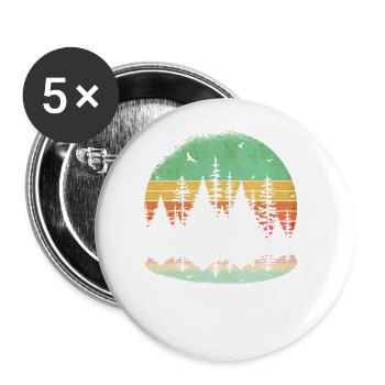 Retro Wald Outdoor Wandern Natur - Buttons groß 56 mm (5er Pack) - Weiß - Vorne