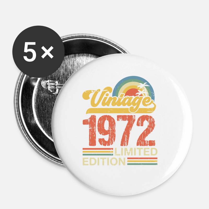 Vintage 1972 - Buttons large 2.2''/56 mm (5-pack) - white