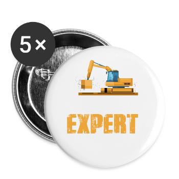 Kran und Bagger sind die Abbruchsexperten auf der - Buttons groß 56 mm (5er Pack) - Weiß - Vorne