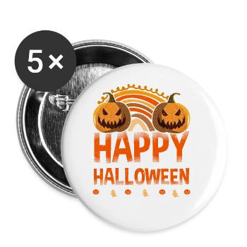 Halloween Rainbow Happy Hallowen avec citrouille - Lot de 5 grands badges (56 mm) - blanc - Devant